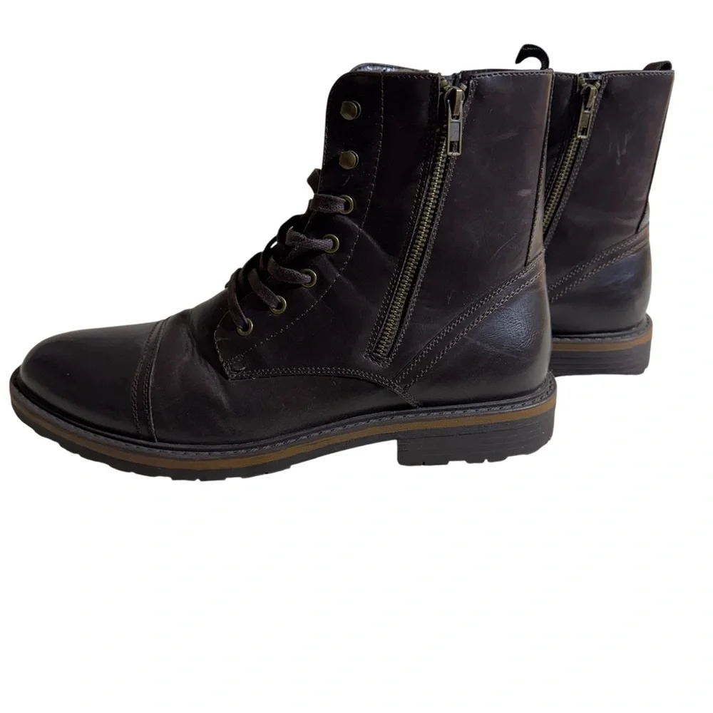 Unlisted by Kenneth Cole Brown Leather Lace-Up Zip Combat Boots